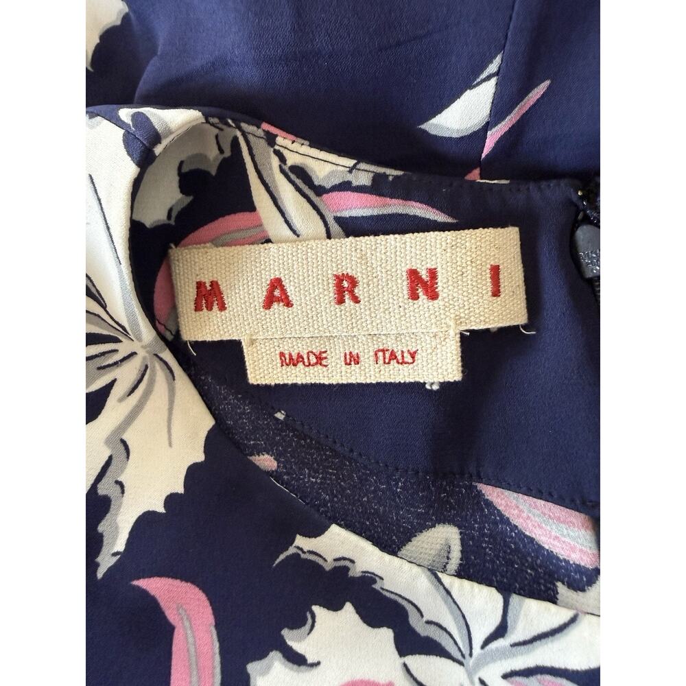 Marni Navy White Floral Short Sleeve Top Made In Italy Quiet Luxury ($940) Sz 38 - Picture 3 of 9